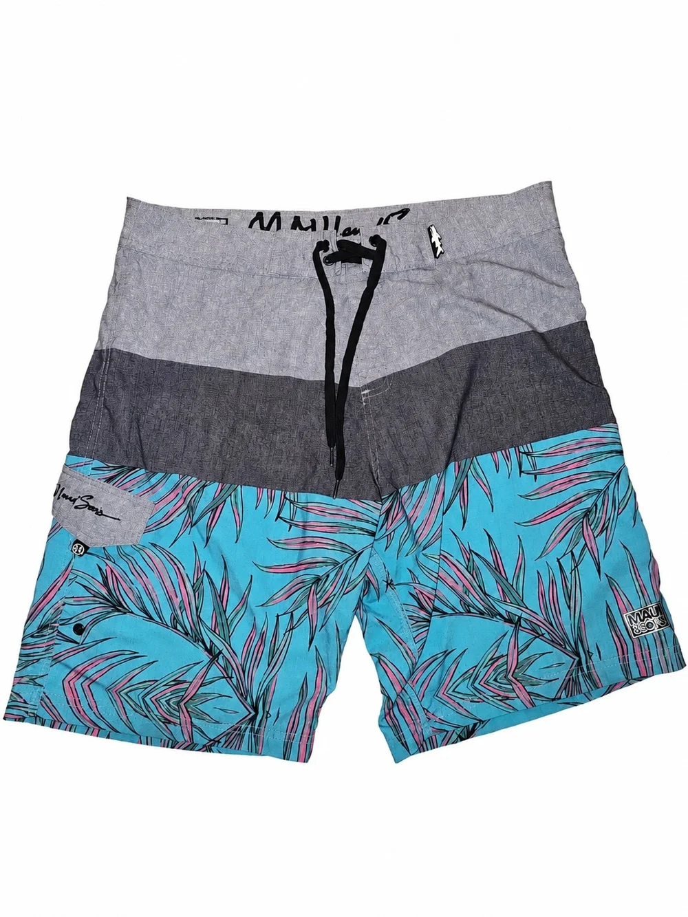 Maui and Sons Black Shark 4 Way Stretch Tropical Board Shorts Mens 36